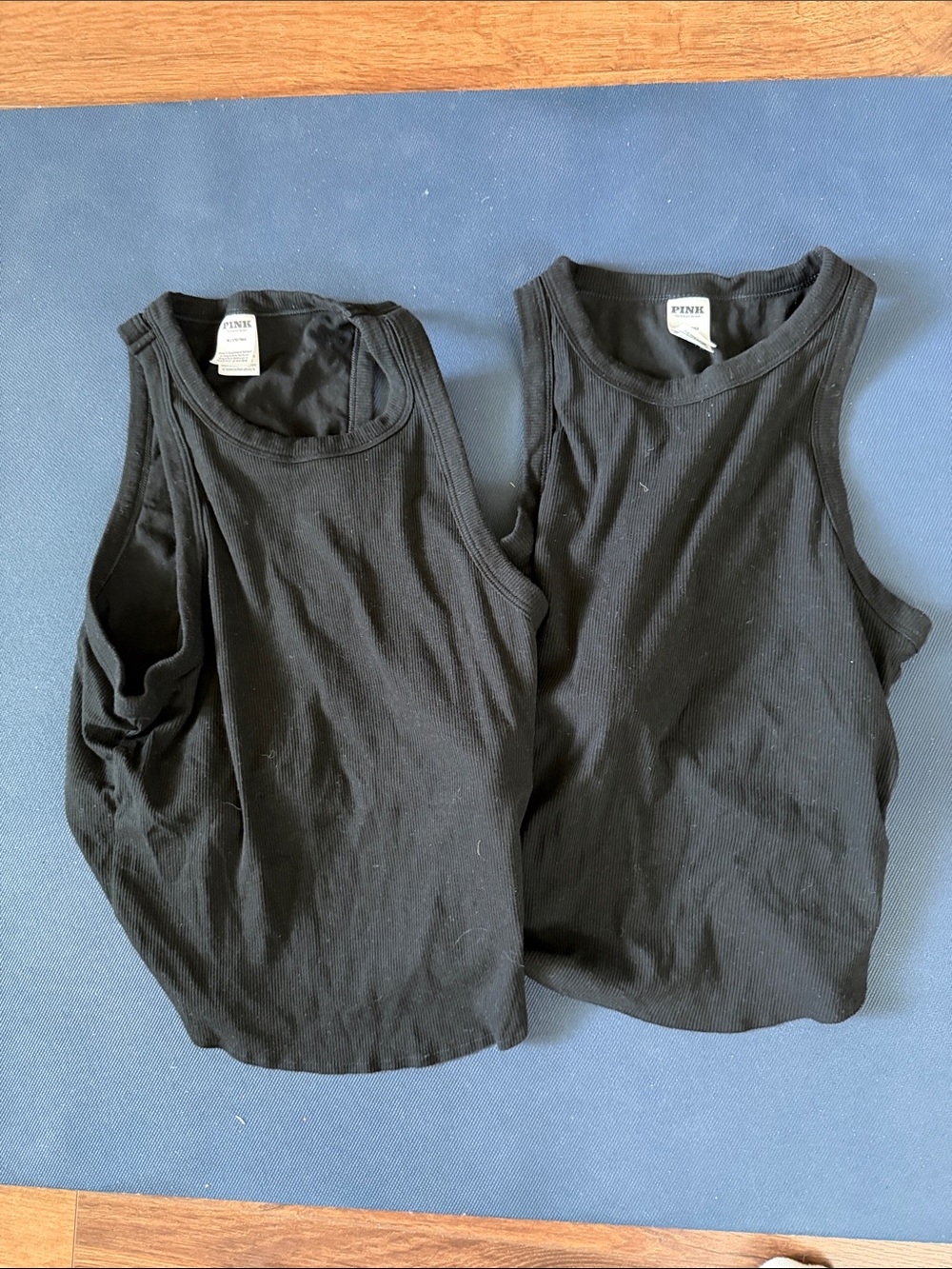 Bundle of (2) Pink by Victoria Secret High-Neck Ribbed Tank, Pure Black, M
